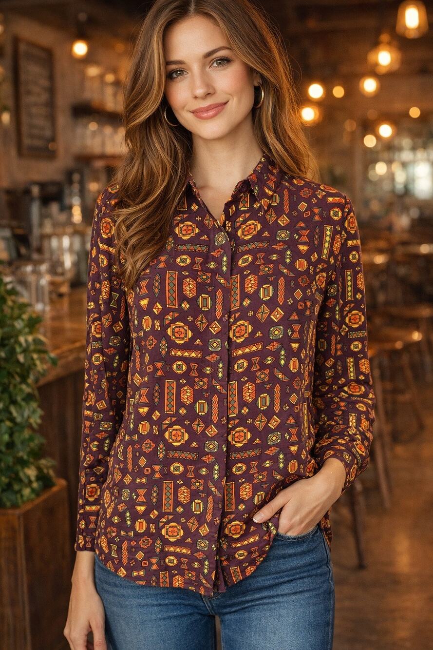 Kate Spade Saturday 100% Silk Women's Size M Geometric Print Blouse.